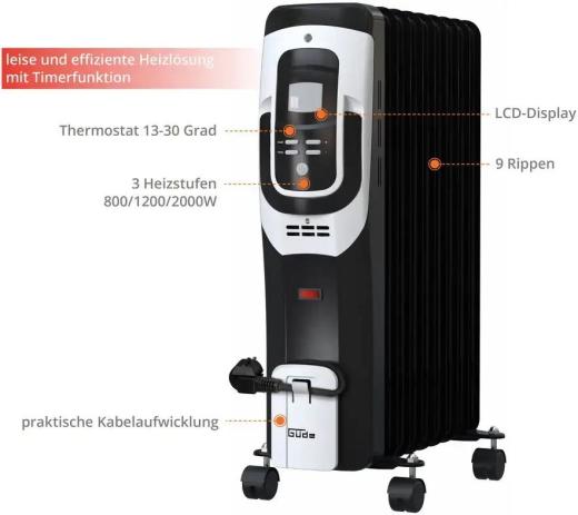 Güde Ölradiator Heizgerät OR 2000-9 DT 3 Stufen max. 2000 Watt