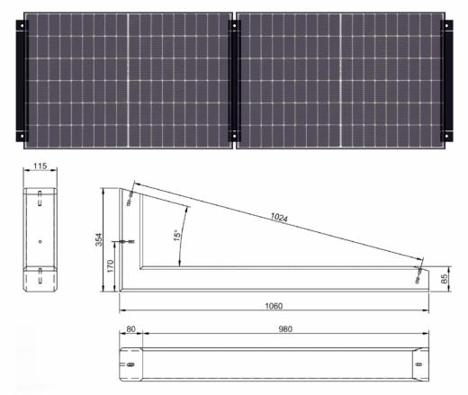 Wattstone PV-Aufständerung 15° für 2 PV-Module Set inkl. Zubehör Reihenaufbau